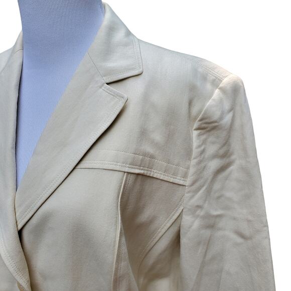 Talbots Linen Blend Beige Cream Off-white Peplum Blazer Jacket Belted Sz 14 - Picture 3 of 9